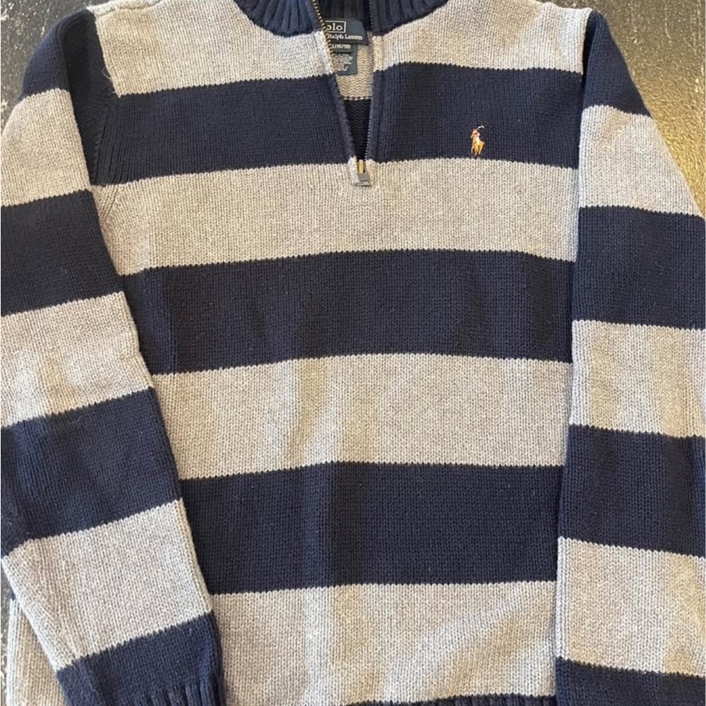 Polo by Ralph Lauren Navy and Gray Striped Sweater